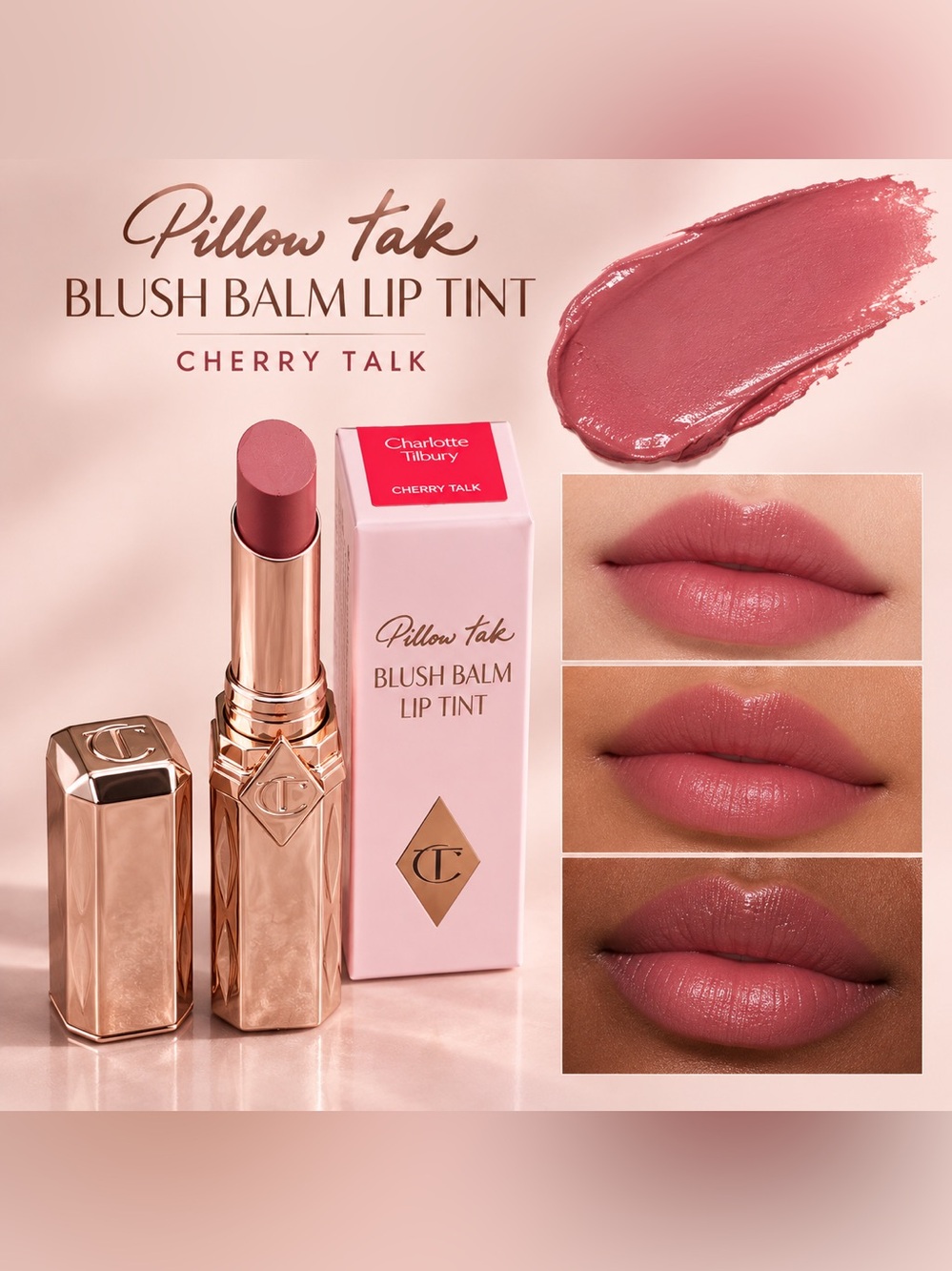 Charlotte Tilbury Pillow Talk Blush Balm Lip Tint — Cherry Talk (rose pink)